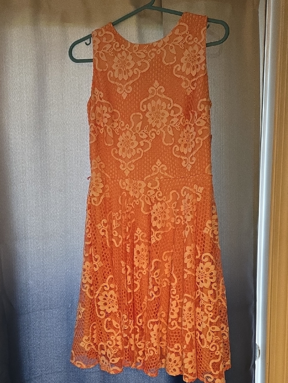 Sleeveless Coral Lace Fit-and-Flare Dress